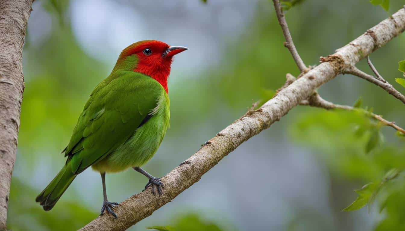grüner vogel mit rotem kopf