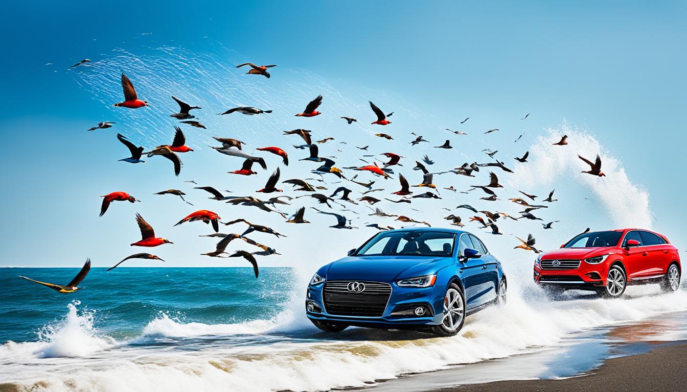 wir leben auf ner insel autos rauschen wie das meer bunte vogel blauer himmel